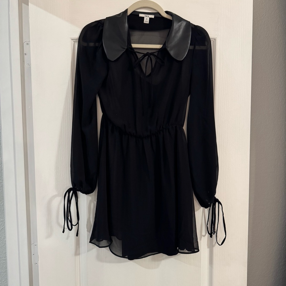 Elegant Black Dress with Leather Collar